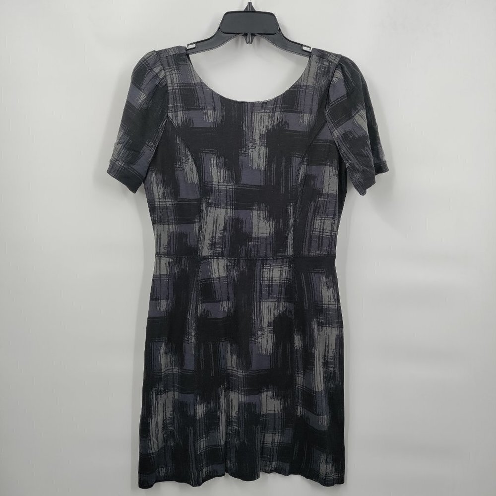 Banana Republic Plaid Geometric Short Sleeve Sheath Mini Casual Dress 6 Gray